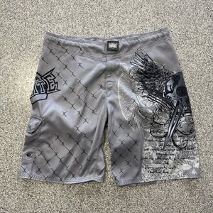 MMA Elite Shorts Mens XL Y2K Fighting Boardshorts Training Skull Graphic 11"